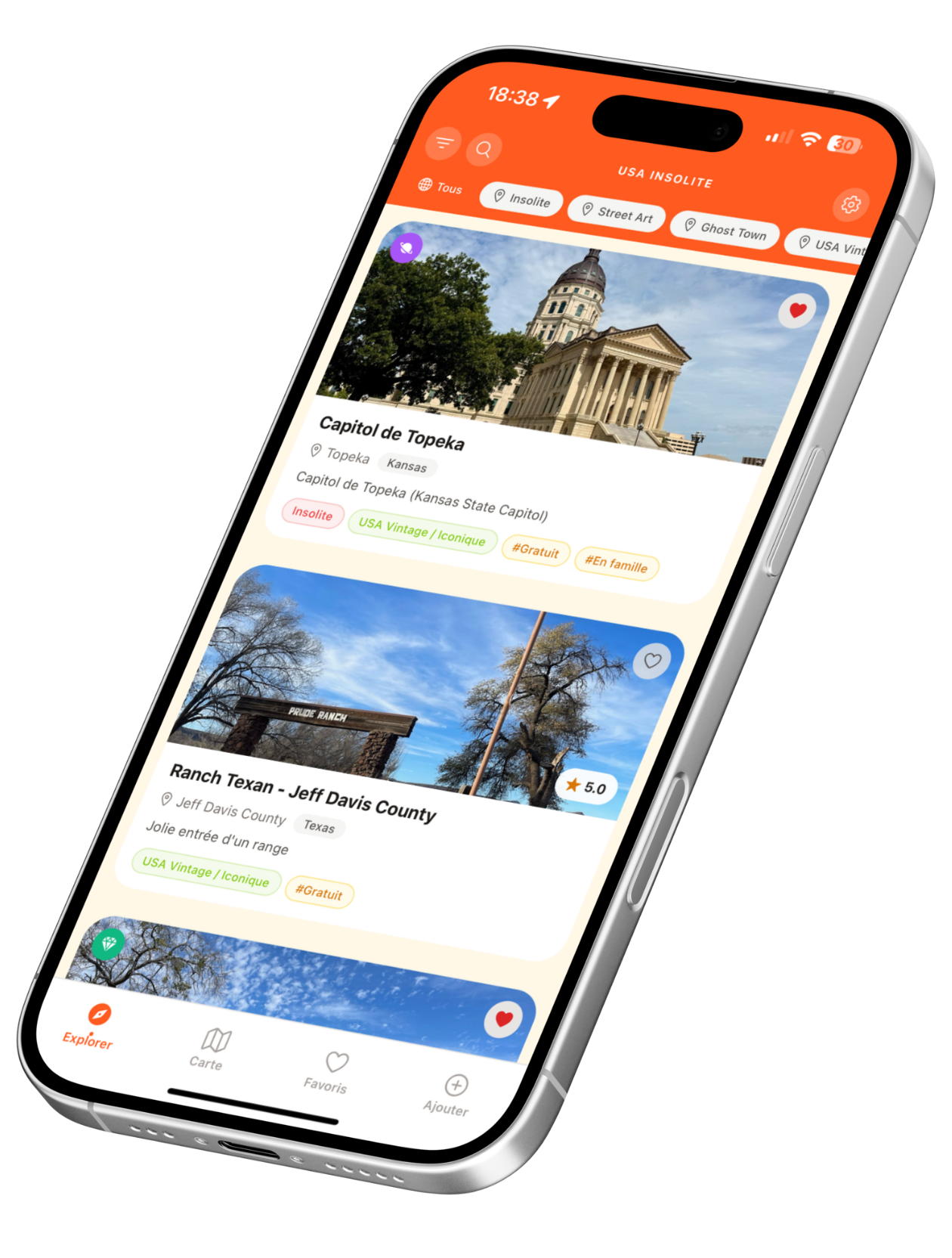 USA Insolite — aperçu de l'application